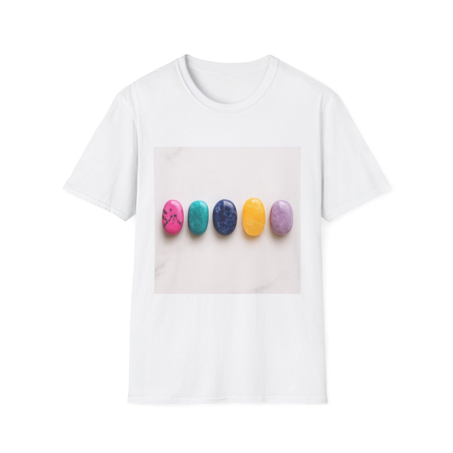 Sunrise Crystal Tee — Colorful Gemstone Row Graphic T-Shirt