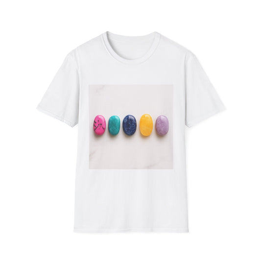 Sunrise Crystal Tee — Colorful Gemstone Row Graphic T-Shirt