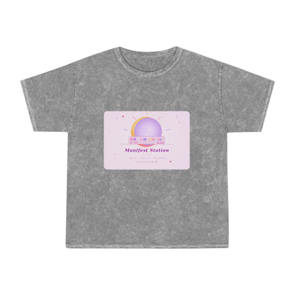 Manifest Station Mineral Wash Tee — "On My Frequency" Spiritual Graphic T-Shirt